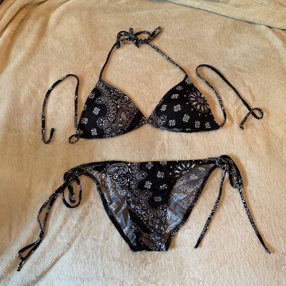 See You Monday Bandana Paisley Print Black Bikini